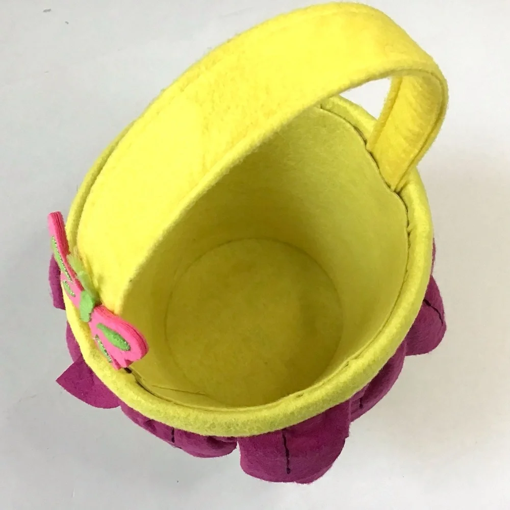 Decorative Felt Basket Bucket with Handle Butterfly Grass Flower Petals Ruffle